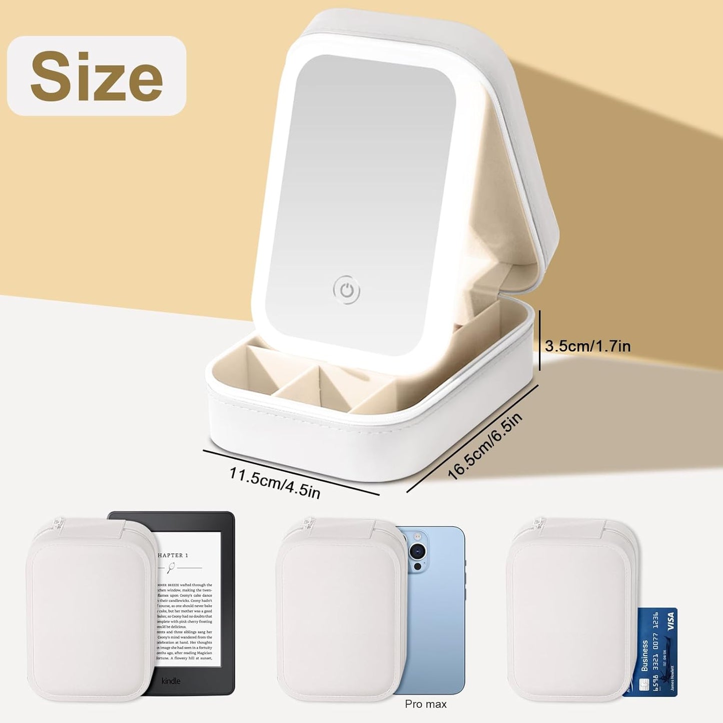 GlowCase Jewelry/Makeup Box with LED Mirror (White)