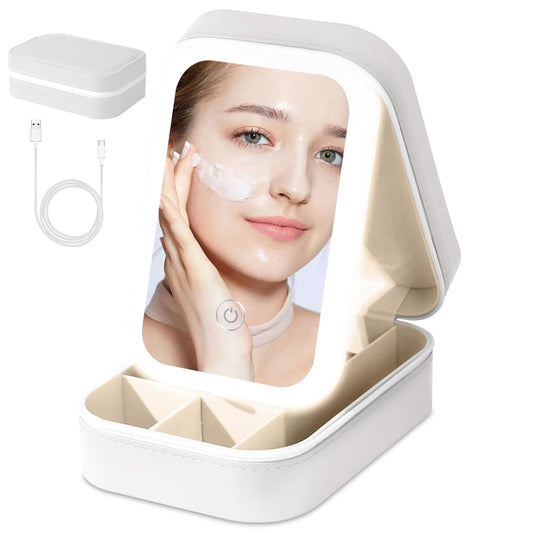 GlowCase Jewelry/Makeup Box with LED Mirror (White)