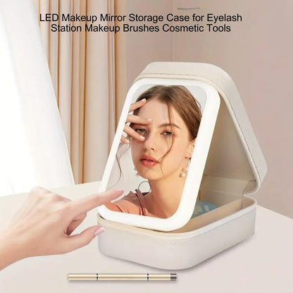 GlowCase Jewelry/Makeup Box with LED Mirror (White)
