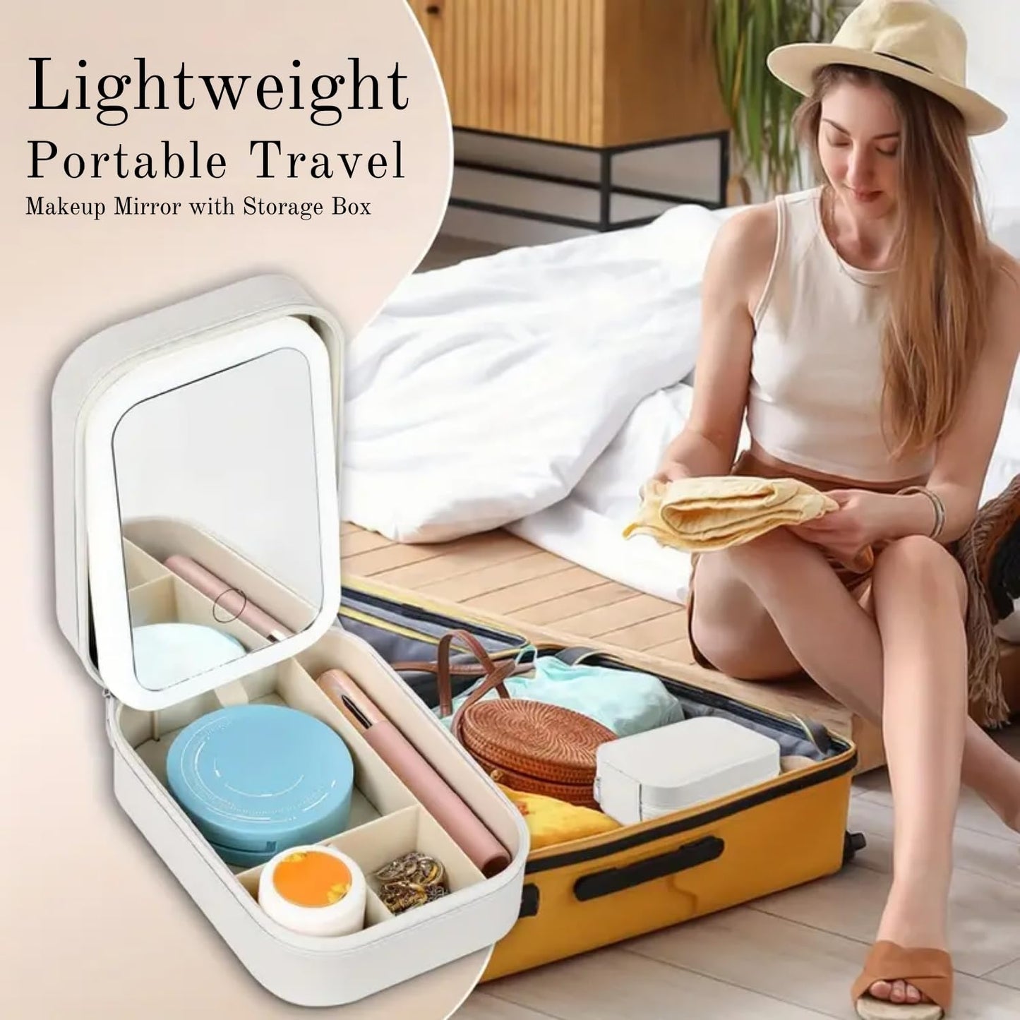 GlowCase Jewelry/Makeup Box with LED Mirror (White)