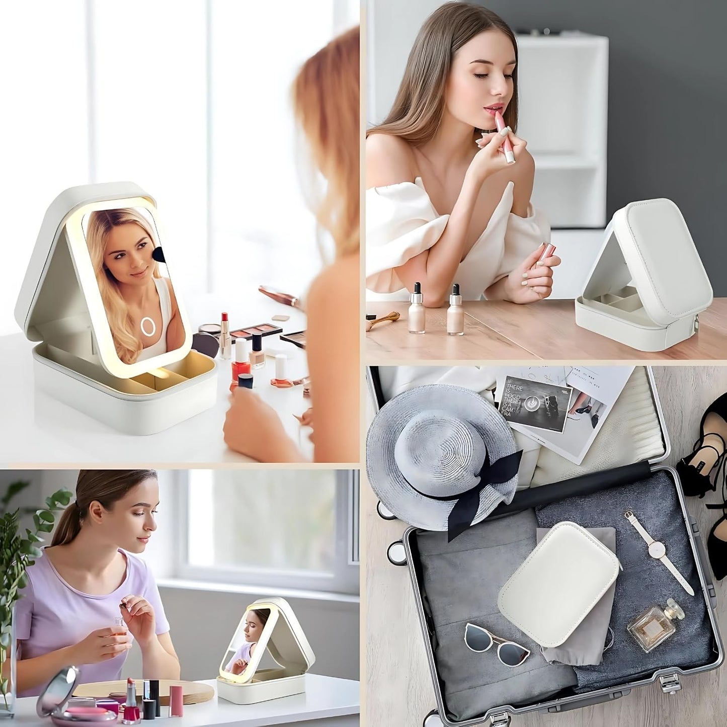 GlowCase Jewelry/Makeup Box with LED Mirror (White)