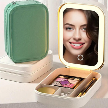 GlowCase Jewelry/Makeup Box with LED Mirror (White)