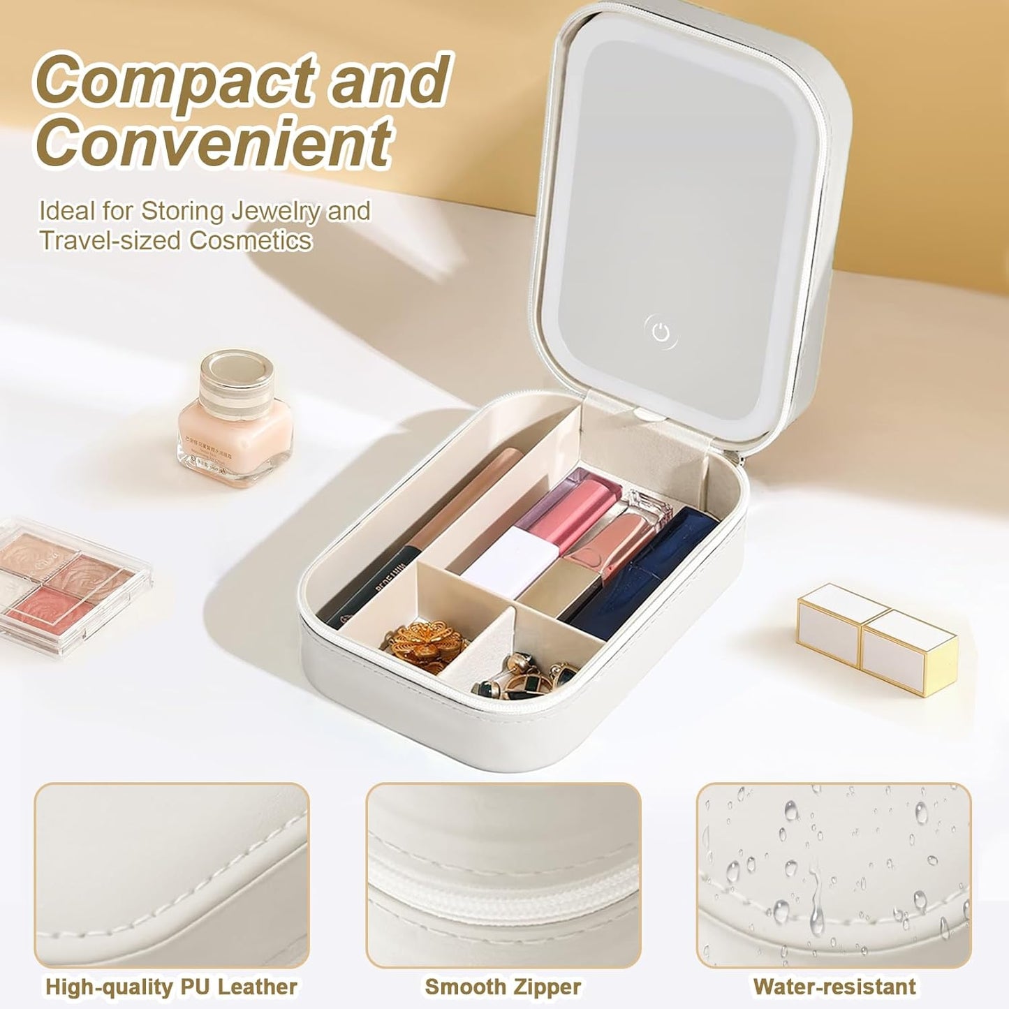 GlowCase Jewelry/Makeup Box with LED Mirror (White)